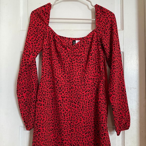 Forever 21 Leopard Print Red Black Mini Dress, Longsleeved - Picture 3 of 6